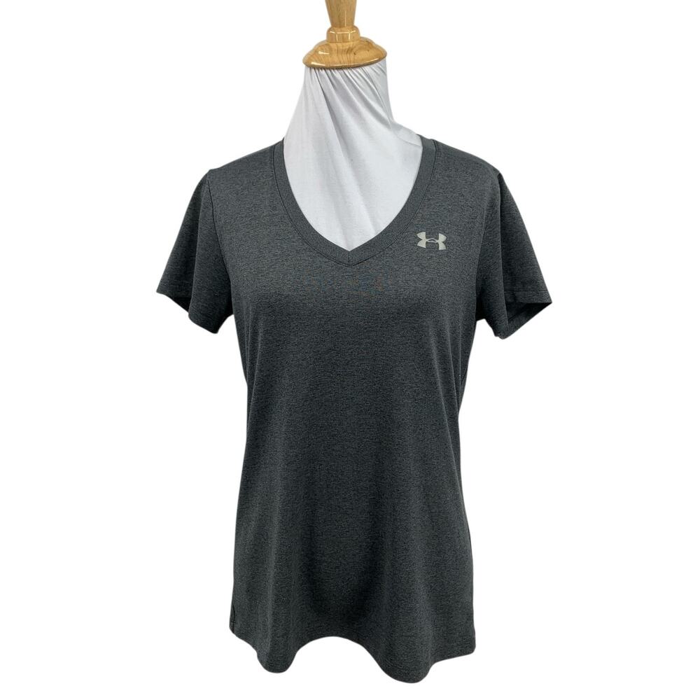 Under Armour T Shirt Womens S Small Graphite HeatGear Loose Tech V Neck Training